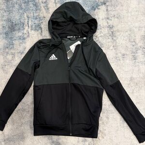adidas Black & Dark Gray Full-Zip Jacket with Hood